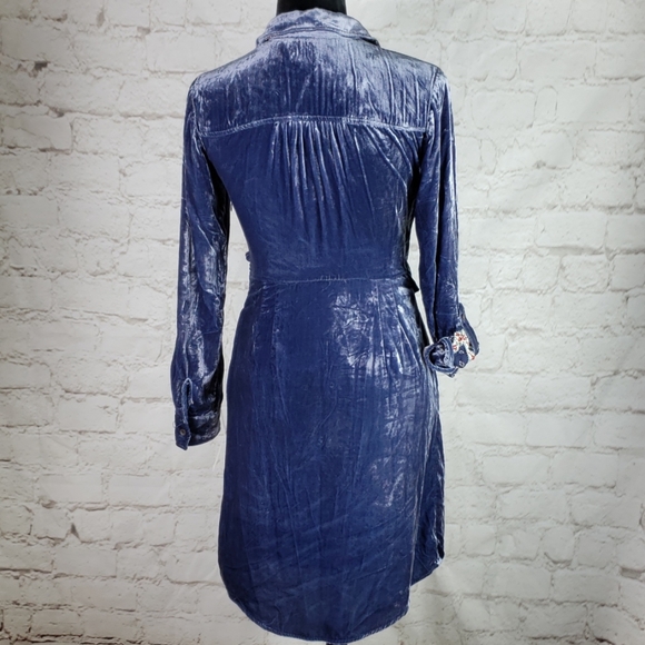 Anthropologie Maeve blue velvet shirt dress NWT 0 - Picture 6 of 8